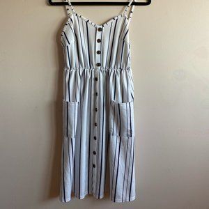 Summer Floral Bohemian Spaghetti Strap Button Down Swing Midi Dress with Pockets